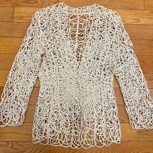 Thierry Mugler vintage cream crochet lace see through jacket